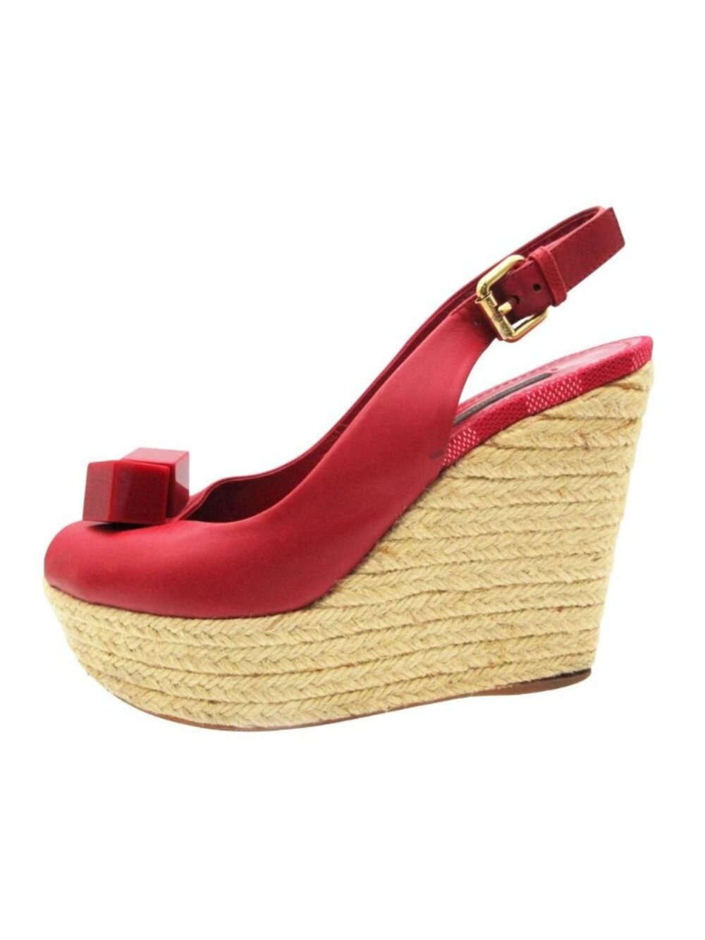 Louis Vuitton Pumps Wedge Sole Open Toe Slingback Leather Sandals Logo Cube